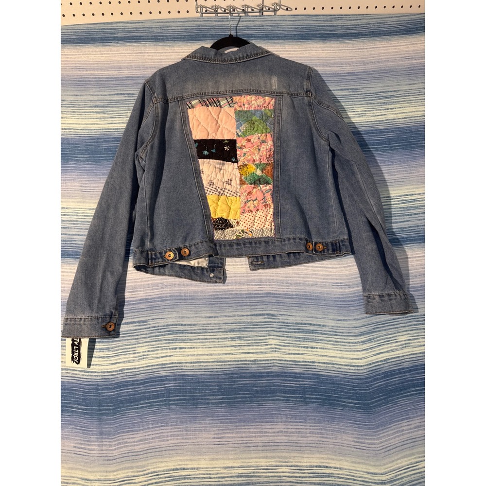 Upcycled Patchwork Quilt Denim Trucker Jacket Womens Medium Wash One of One